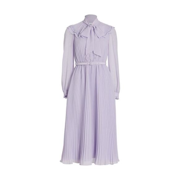 BURRYCO Lilac Chiffon with Lace Broderie Collar Midi-Dress Size 4 -NWT - Picture 3 of 10